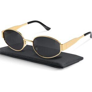 Retro Polarized Sunglasses - UV400 Protection, Oval Shape, Metal Frames